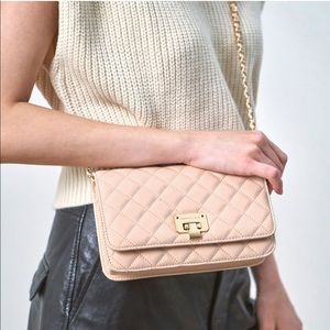 Charles & Keith Quilted Fliplock Clutch in Nude Pink